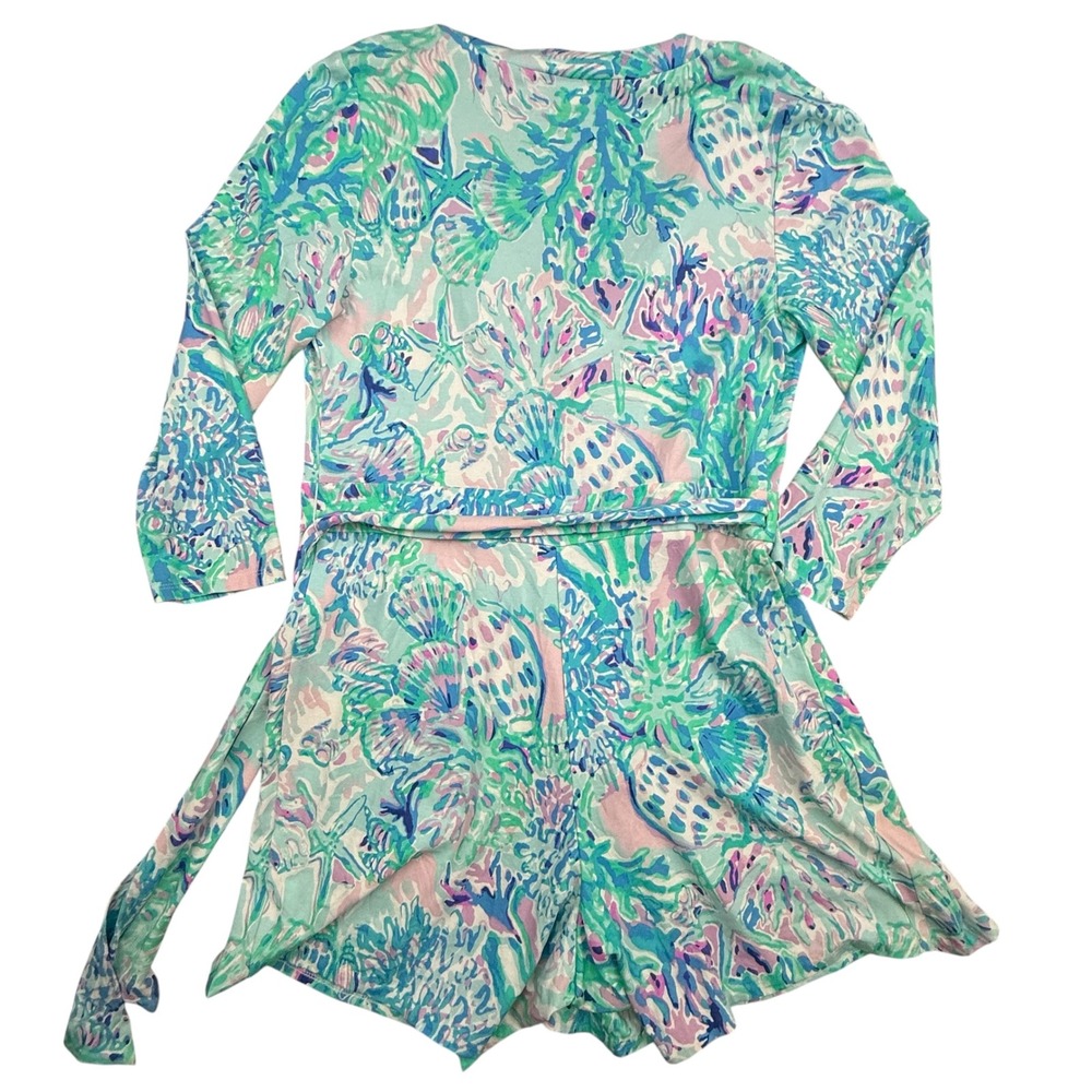 Lilly Pulitzer Karlie Wrap Romper Women Medium Amethyst Tint Crayesa Floral Wrap - Picture 3 of 16
